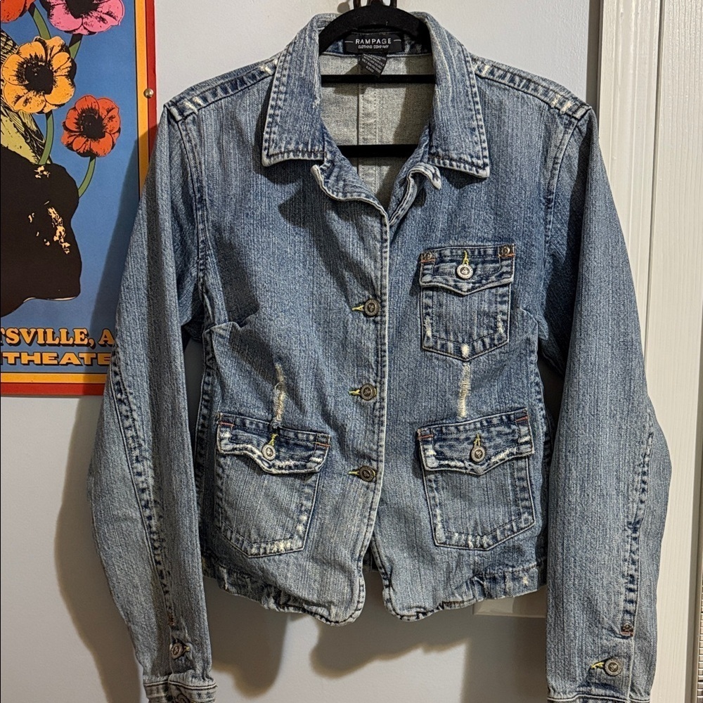 Rampage Y2K Denim Jacket Cropped Light Wash Jean Jacket Large - Picture 13 of 13